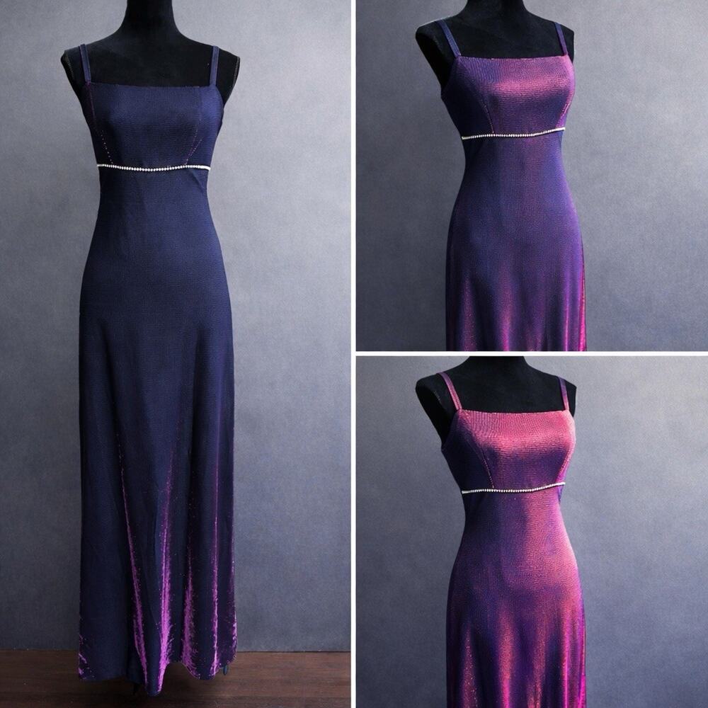 Vintage‎ Y2K Prom Dress Iridescent Whimsigoth Maxi Color Changing Grunge Sz 3/4